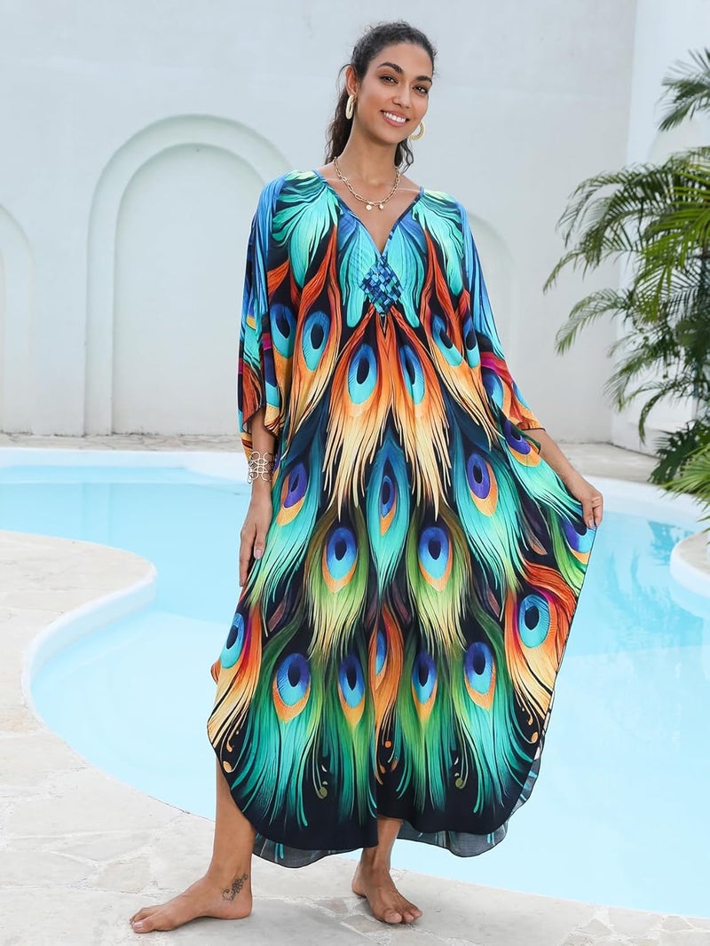KEYLORTING Women's Plus Size Kaftan Dress – Plus Size Maxi Dress Moo Moos Beach Cover Up,Bathing Suit Cover-Up Loungewear - Image 5